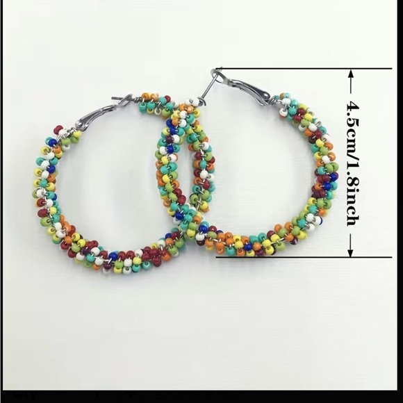 Boho Colorful Rice Beads Medium Hoop Earrings - Picture 3 of 8